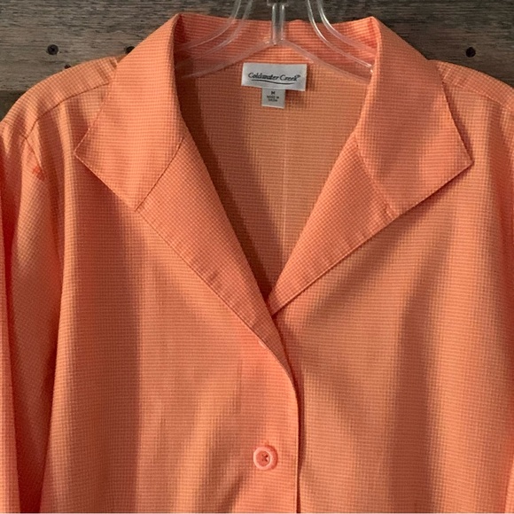Women’s M COLDWATER CREEK Orange Sherbert Micro Checked Button Down Career Shirt - Picture 5 of 15